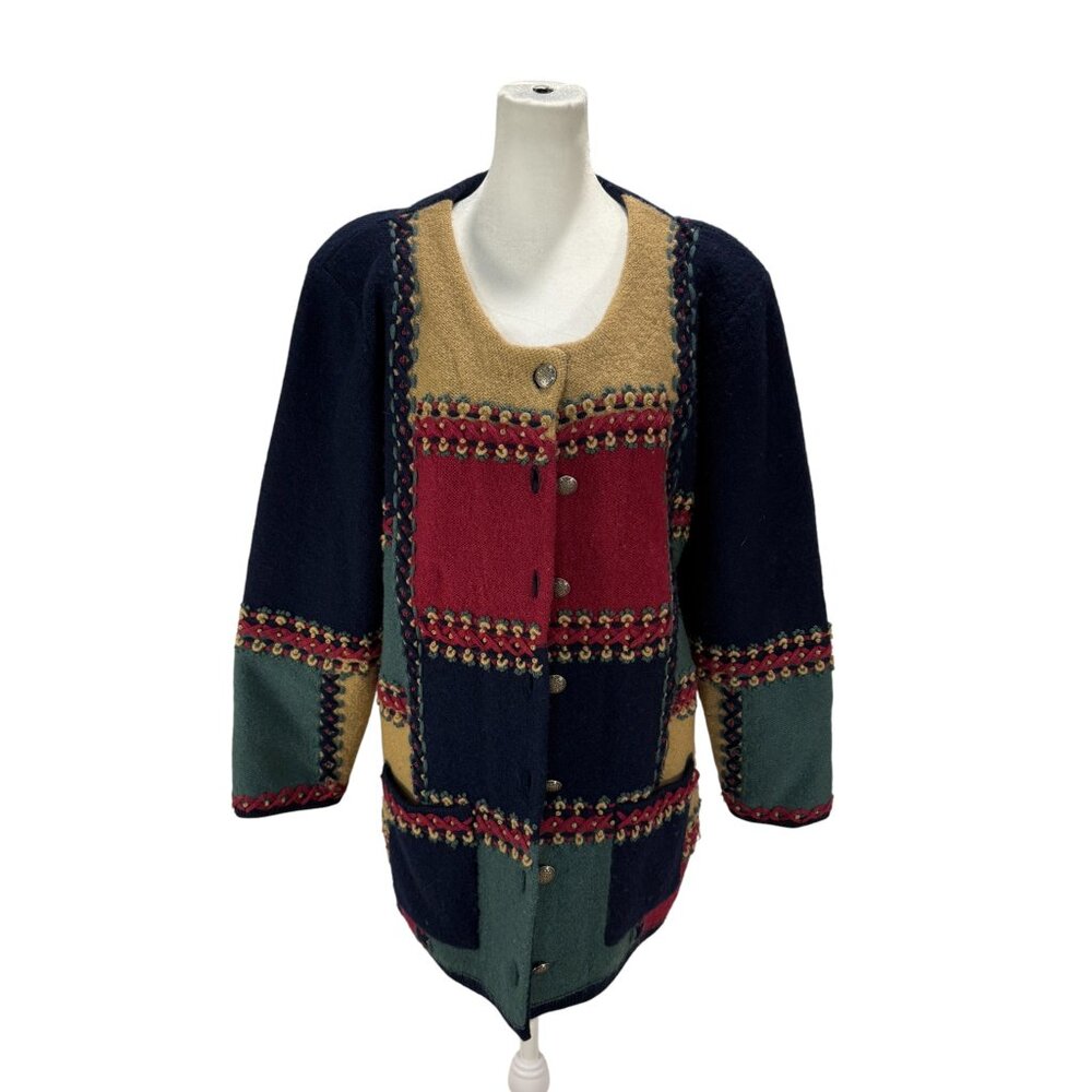 Vintage Mister Leonard 100% Wool Patchwork Cardigan Jacket